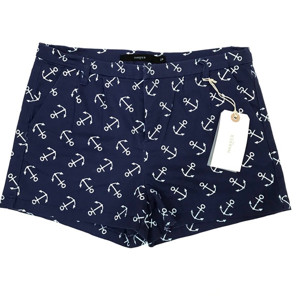 Harper Pants - NWT Navy + White Nautical Anchor Shorts